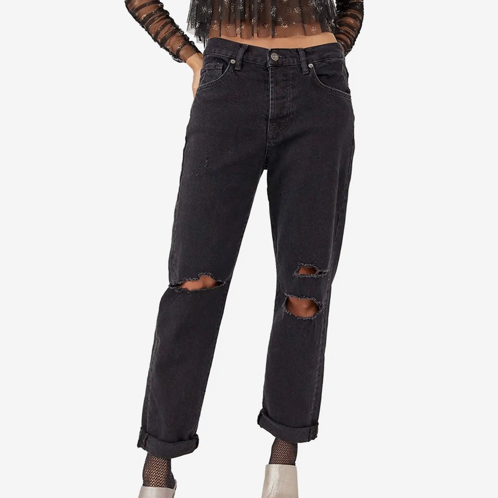 Free People Bren Boyfriend Jeans in Black Magic